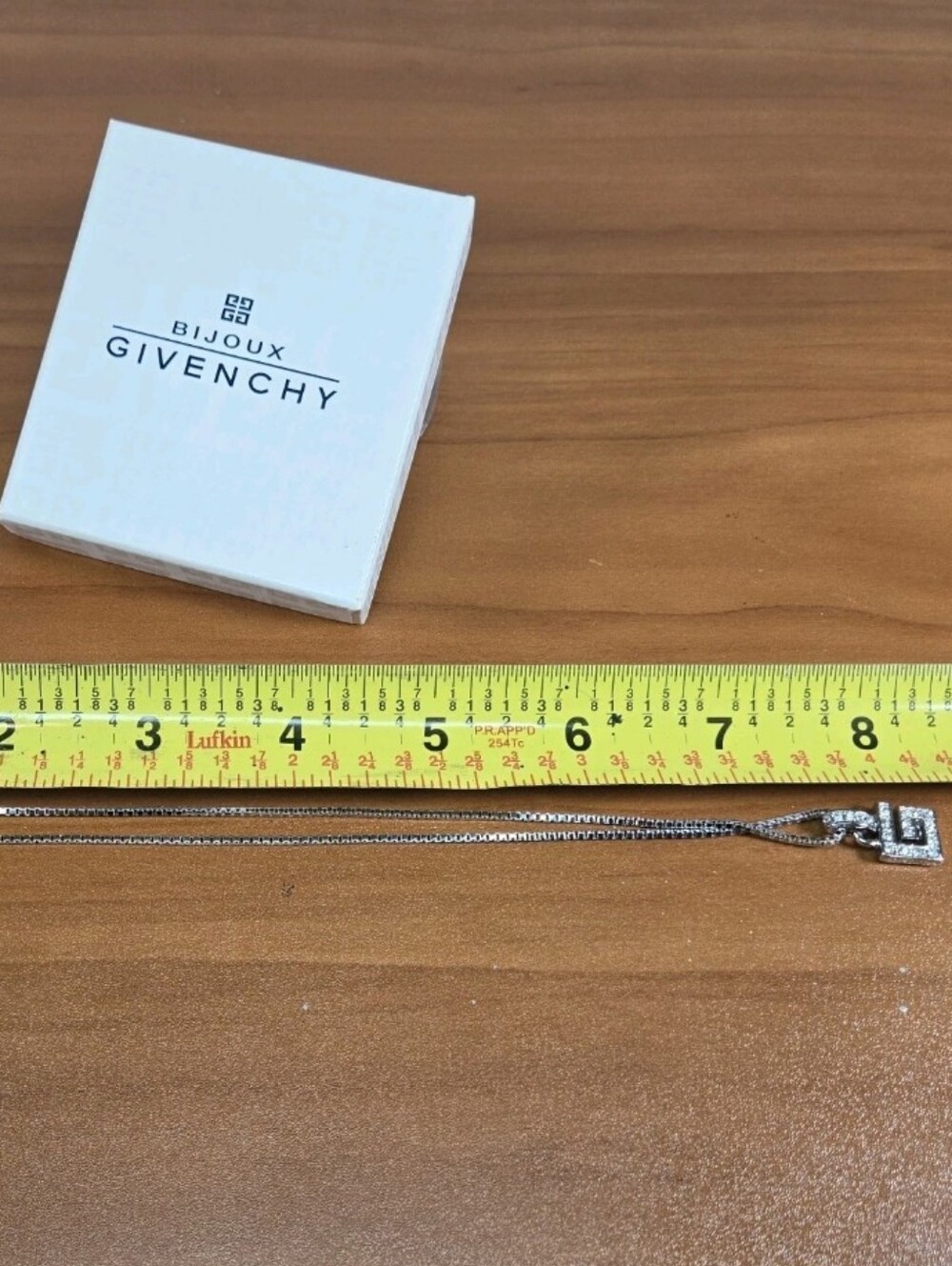 Givenchy G Logo Crystal Square Pendant Silver Tone Necklace/ Never Worn - Picture 7 of 8